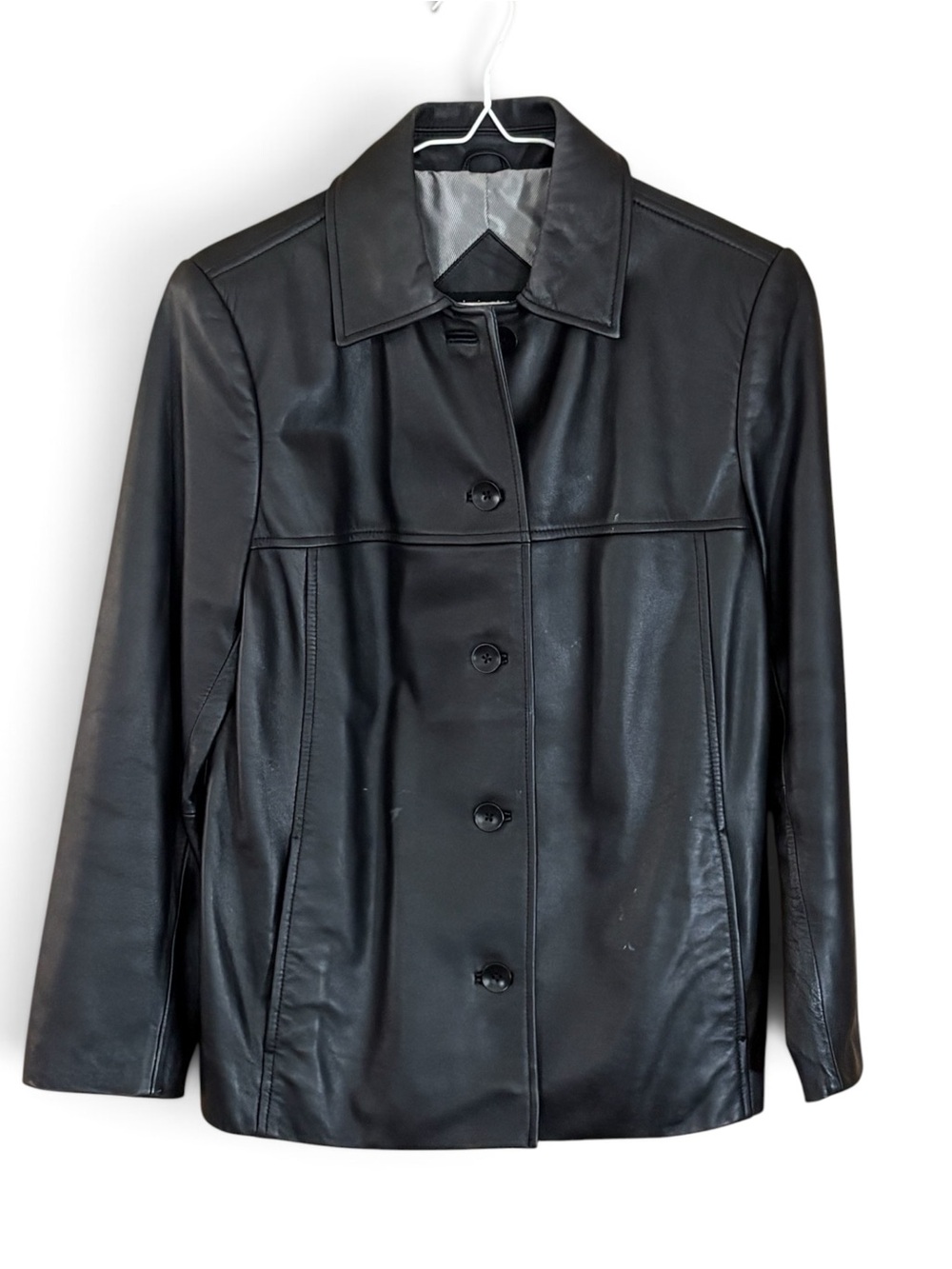 Valerie Stevens Black Leather Button-Up Jacket